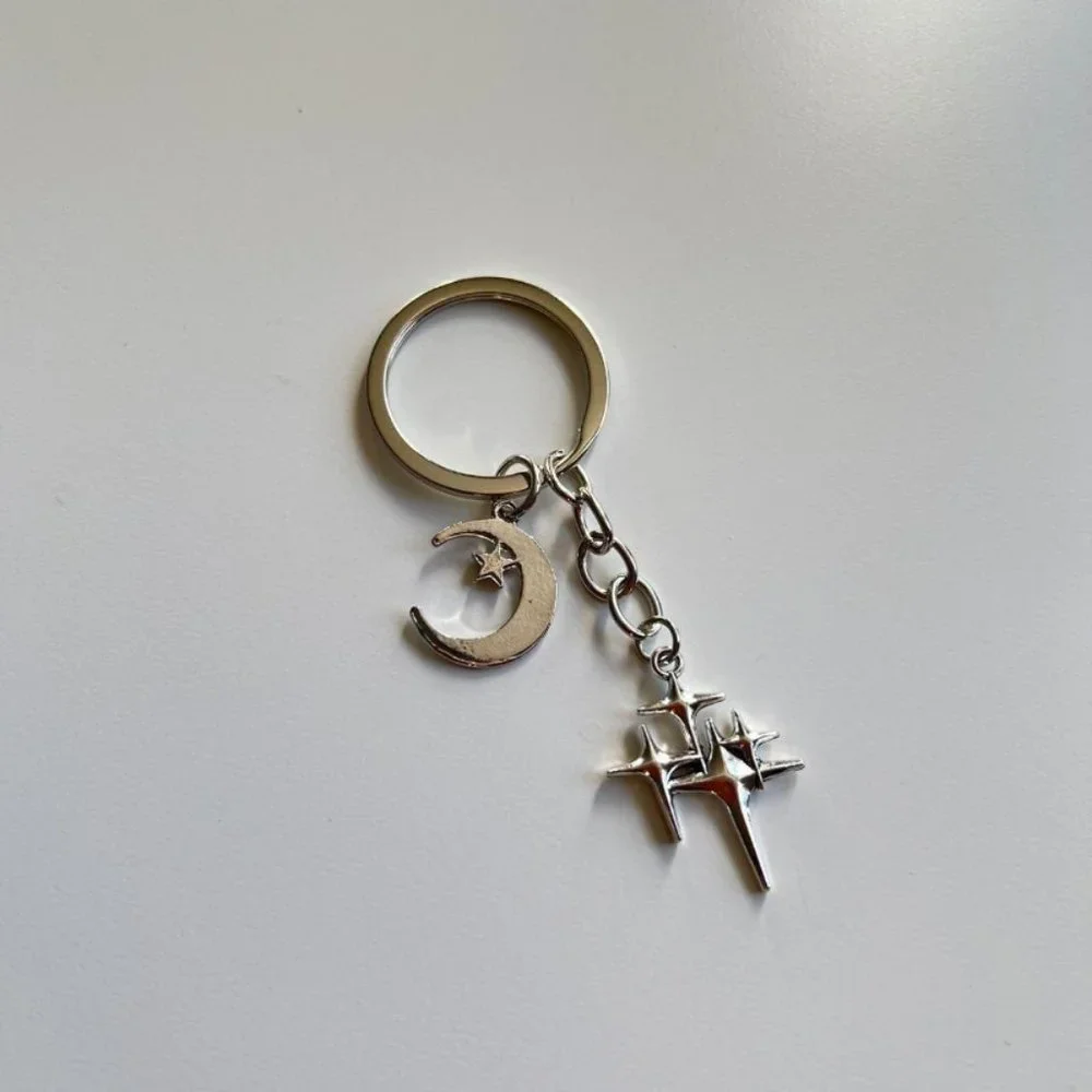 Y2K 2000s star moon pendant keyring for keychain